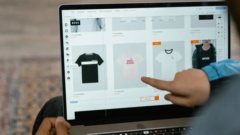 Laptop showing an online store product grid